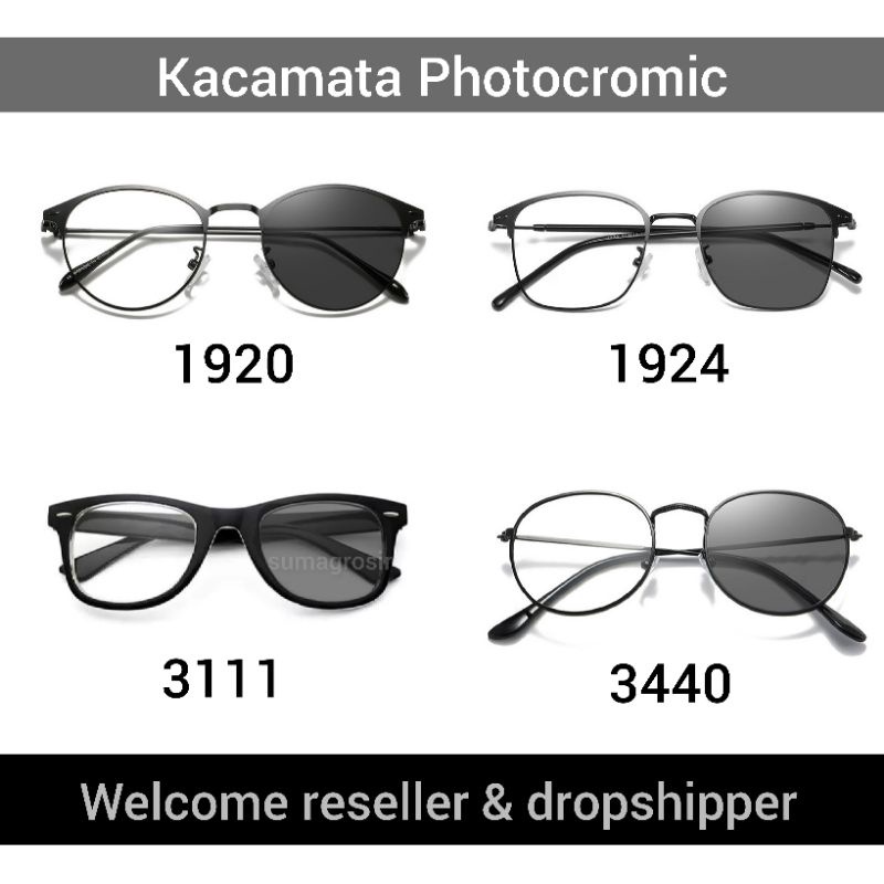 Kacamata Photocromic + Anti Radiasi Blueray BLUECHROMIC Frame Lensa Photochromic Bluecromic model 1920 &amp; 1924 pria wanita besi alloy Fotokromik