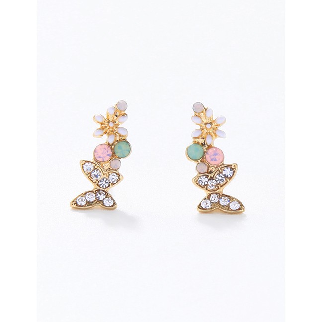 LRC Anting Tusuk Fashion Color Diamond Butterfly Flower Earrings With Diamonds D84691