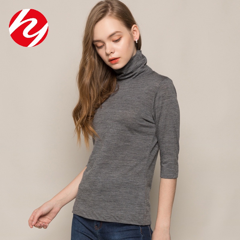 Wanita Wol Turtleneck Kemeja Setengah Lengan Sweater SlimFit Setengah Lengan Sweter   sweater