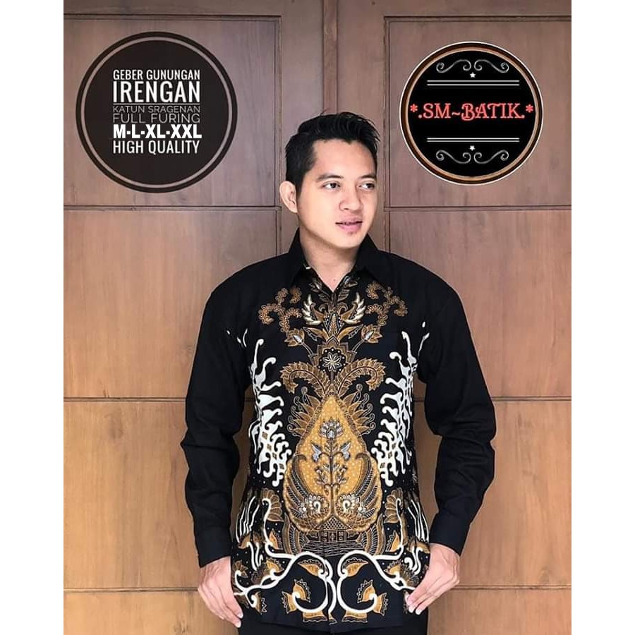 GEBER GUNUNGAN SM KEMEJA BATIK PRIA SOLO LENGAN PANJANG PENDEK LAPIS FURING ATASAN PREMIUM MODERN