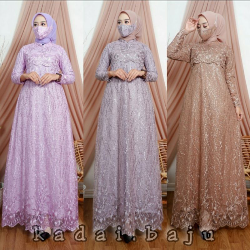 Kadai.baju / Gamis ratu bordir / Gamis pesta brukat jumbo wanita / Dress brukat bordir