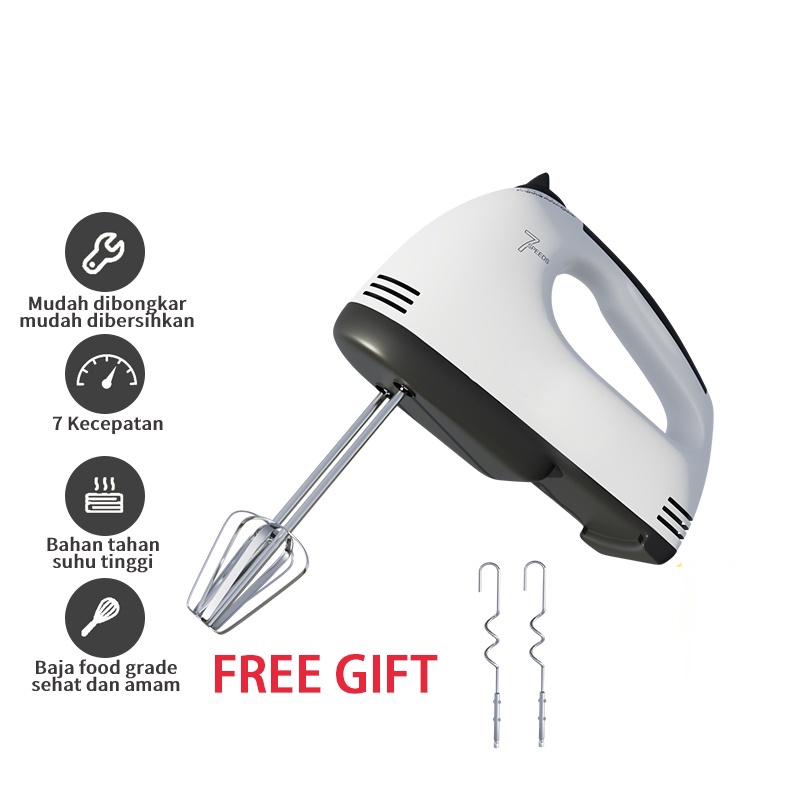 【COD+dalam stok+Pengiriman Cepat】HM-620 Hand Mixer /Hand Mixer 100 Watt Pengocok Telur Pengaduk Stainless 7 Kecepatan Kocokan Adonan Telur Elektrik Serbaguna- Putih