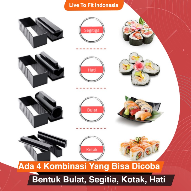 Peralatan Perlengkapan Alat Cetakan Buat Sushi Roll Roller Maker Professional Lengkap 10 Set