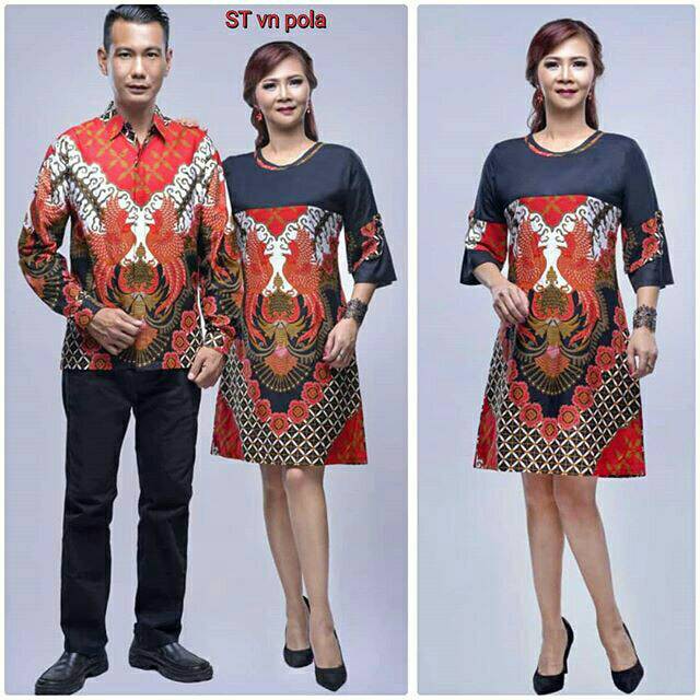 Batik couple tunik dan kemeja lengan panjang vn pola