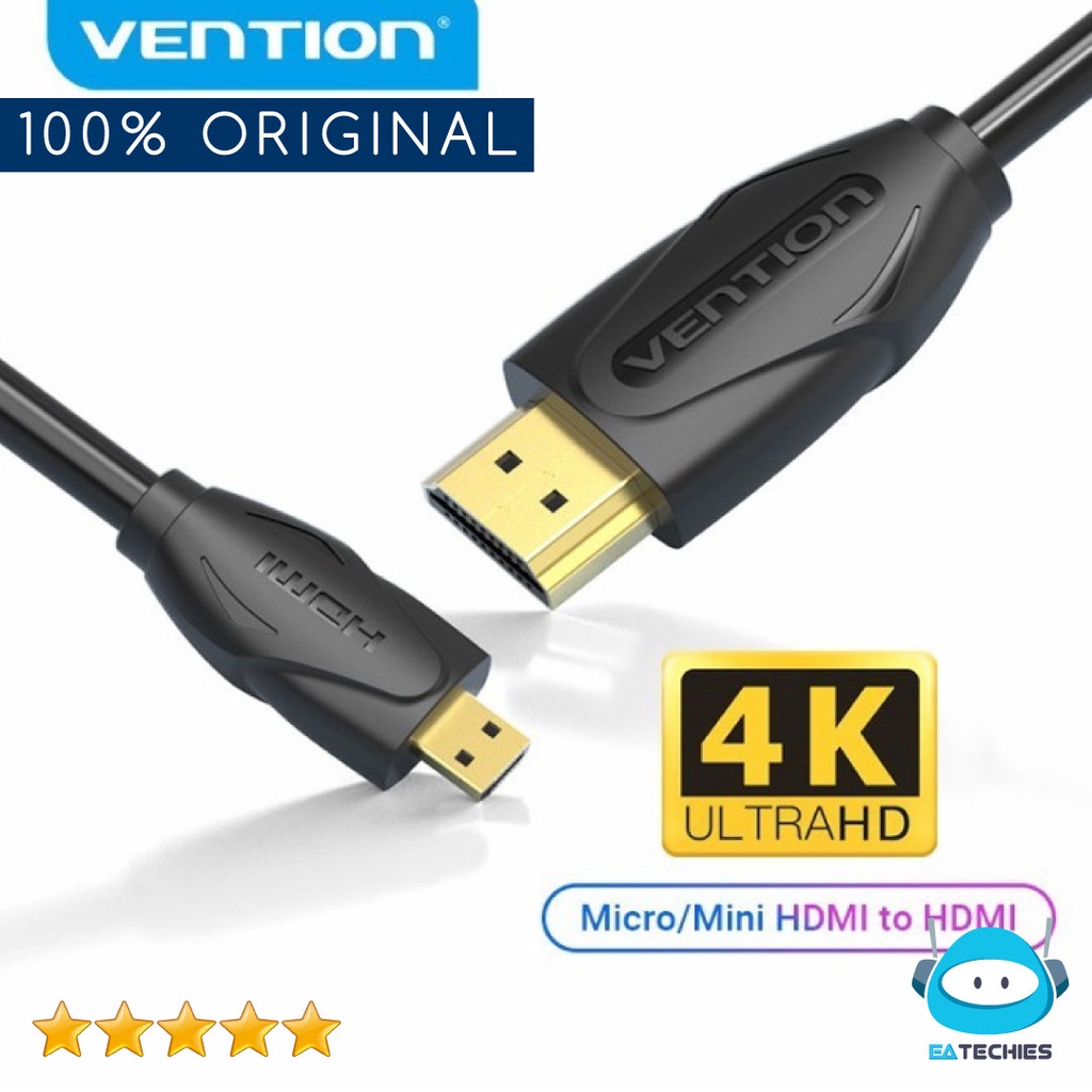 [2M] Vention Kabel Micro HDMI ke HDMI / HDMI Tipe D untuk Tablet / HDTV / Kamera Sony A5000, A5100, A6000, A6300, A6400