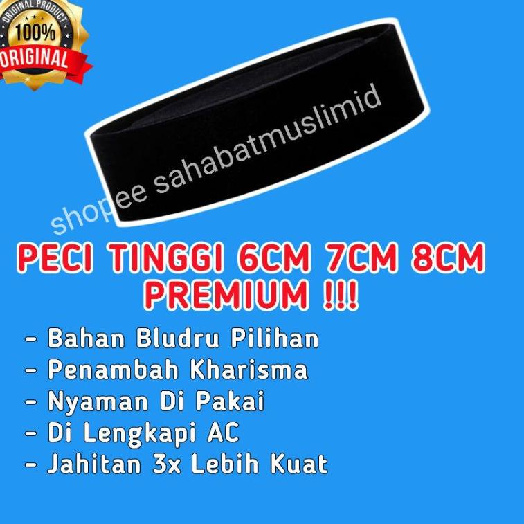 [KODE PRODUK YJJVA6467] PECI HITAM POLOS AC TINGGI 6cm 7cm 8cm KOPIAH SONGKOK HITAM AC TINGGI 6 CM 7