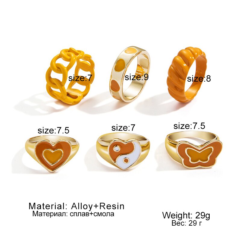 6pcs / Set Cincin Knuckle Bahan Resin Akrilik Desain Hati + Kupu-Kupu Y2K Untuk Wanita