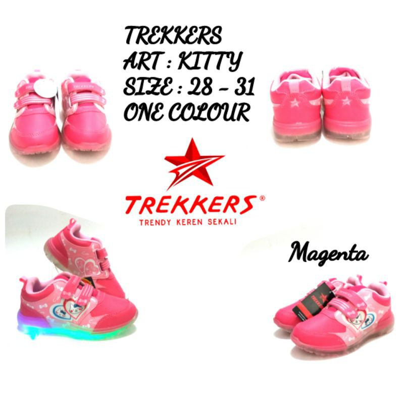 SEPATU ANAK CEWEK ADA LAMPU BISA NYALA TREKKERS KITTY SIZE 28-31