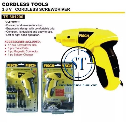 Mesin Bor Mini Electric Cas Charger Tanpa Kabel FISCH Cordless Screwdriver 3.6V