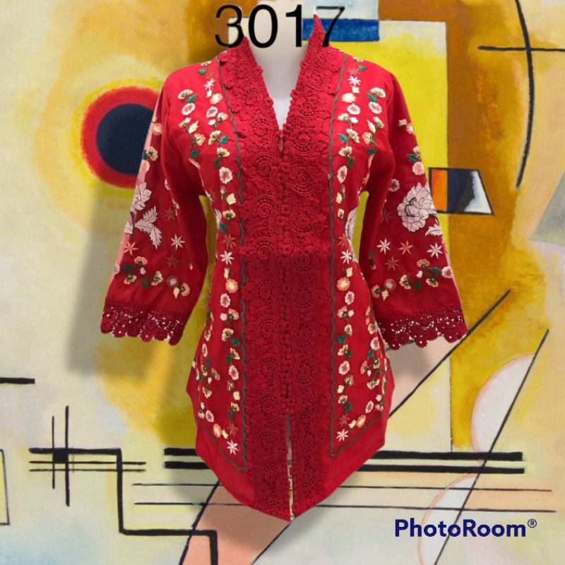 3017 Kebaya alexuez bordir timbul organdi merah kebaya premium