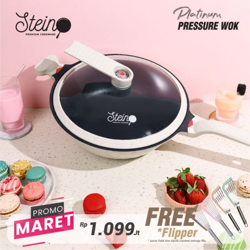STEINCOOKWARE WOK PLATINUM PRESSURE BONUS STEAMER + SABUT NYLON + FLIPPER