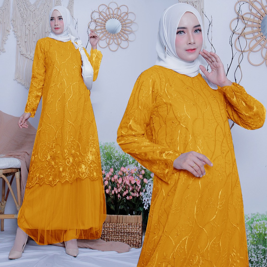 Sandrina Baju Gamis Busana Muslim Gamis Full  Brukat Tile Gamis Pesta Brukat Dewasa Fashion Gamis Premium