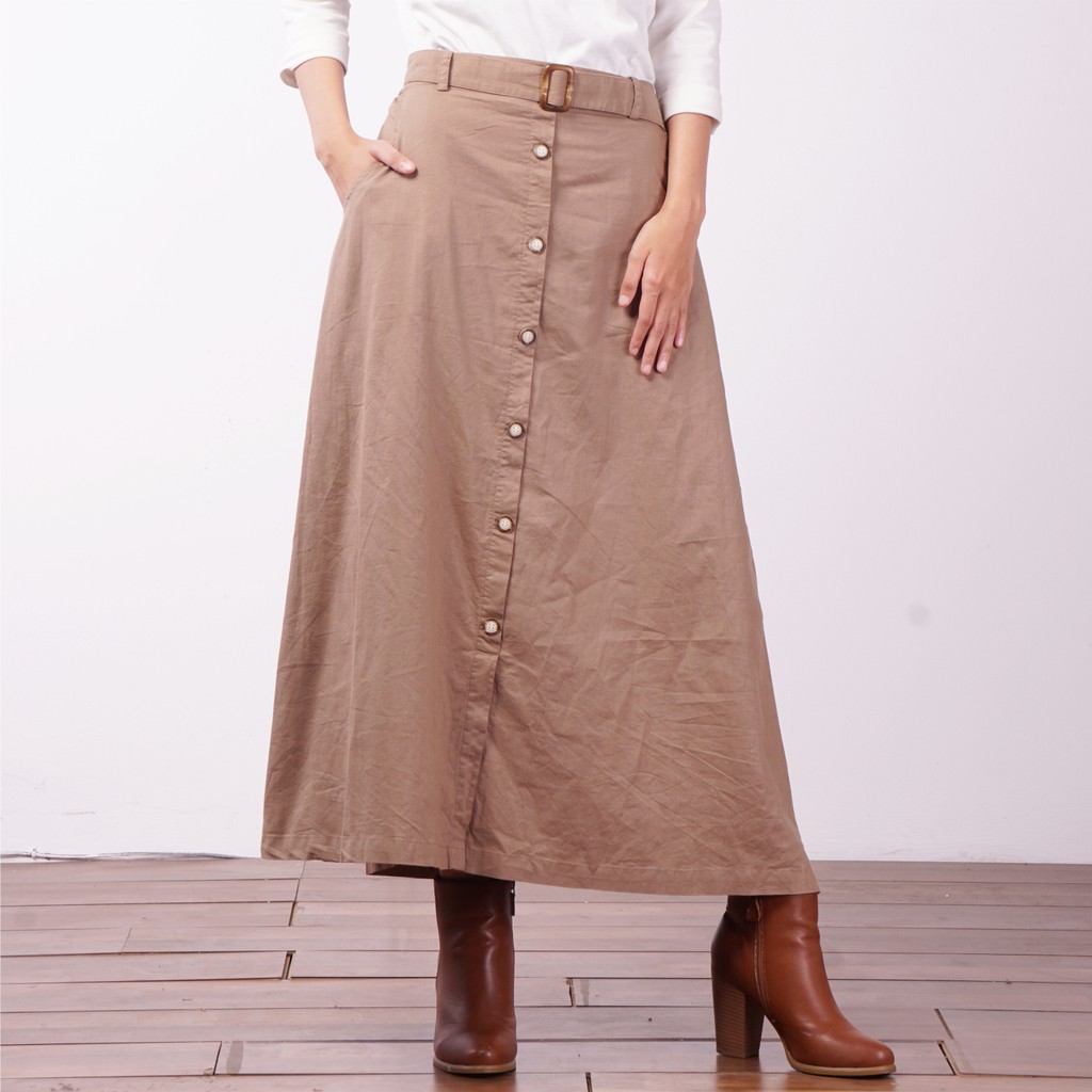 Flamoush Zafina Khaki Long Skirt Wanita