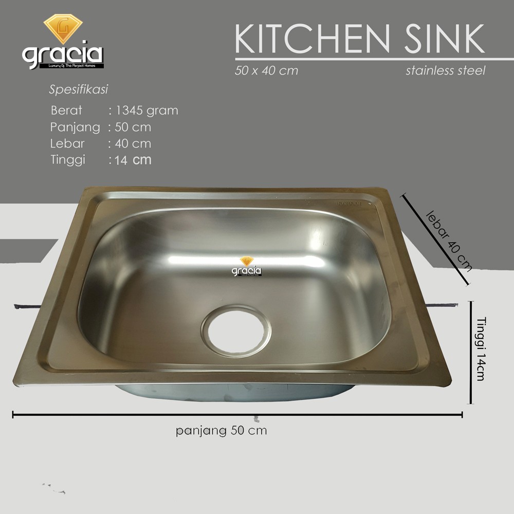 Bak Cuci Piring 50x40x14 cm / Wastafel Tempat Cuci Piring Stainless / Kitchen Sink GRATIS AFUR+SELANG+TEMPAT SABUN SUNLIGHT