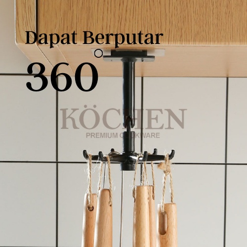 MYKOCHEN.INA Gantungan Spatula 6 Hook Tanpa Bor dan Paku Peralatan Dapur Putar 360 Derajat Serbaguna Multifungsi Cantolan Kait Alat Mandi Dinding Sutil Gantungan Kunci