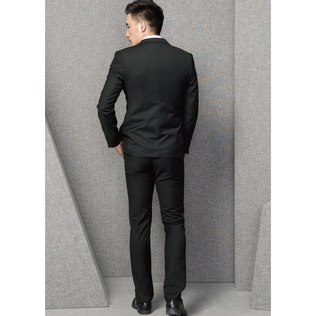 SETELAN JAS FORMAL PRIA SLIMFIT JET BLACK CASUAL 2IN1 BAHAN HIGH TWIST INCLUDE CELANA