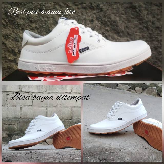 Sepatu Pria Keren Vans Authentic full white Sneakers Putih polos