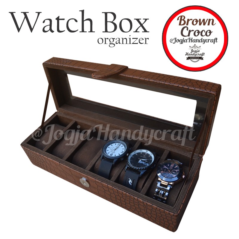 Elegan Brown Croco Watch Box For 6 Pcs Watches