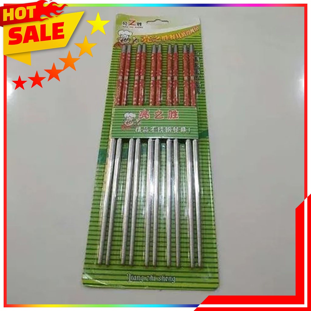 10 Pcs Sumpit Stainless Steel / Stainless Chopstick Motif 5 Pasang / 10 Pcs - Paket Sumpit Stainless Steel - 5 Pasang Sumpit ukuran 22 cm