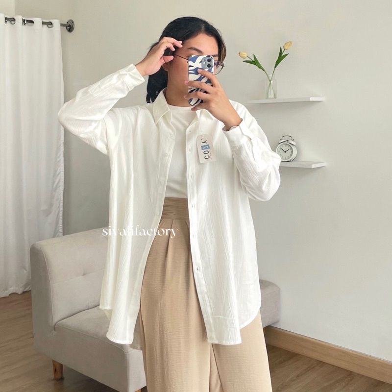 SIVALI Anna Shirt - Kemeja Oversize Linen Wanita 999 - Linen Shirt - Atasan Wanita Lengan Panjang
