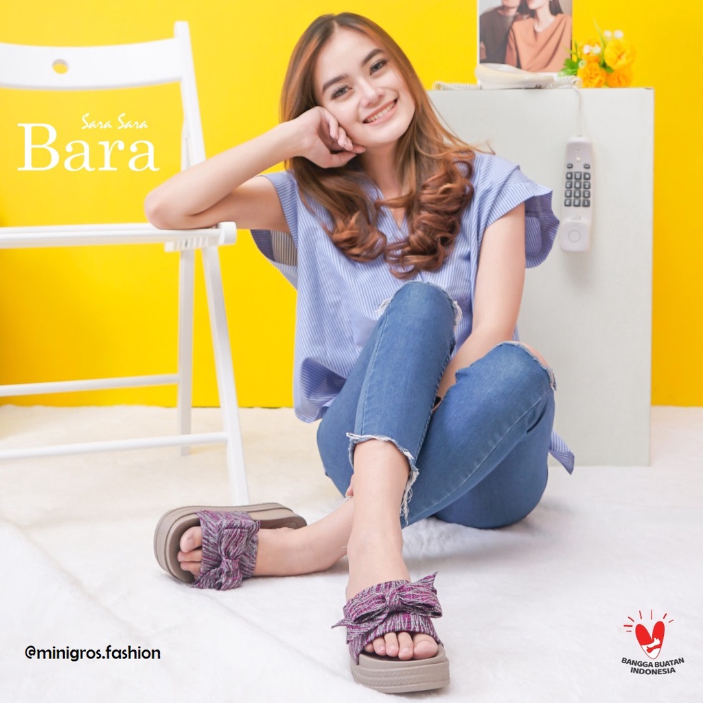 Sara Sara BARA Sandal Wedges wanita casual sandal hak 5 cm kekinian model selop