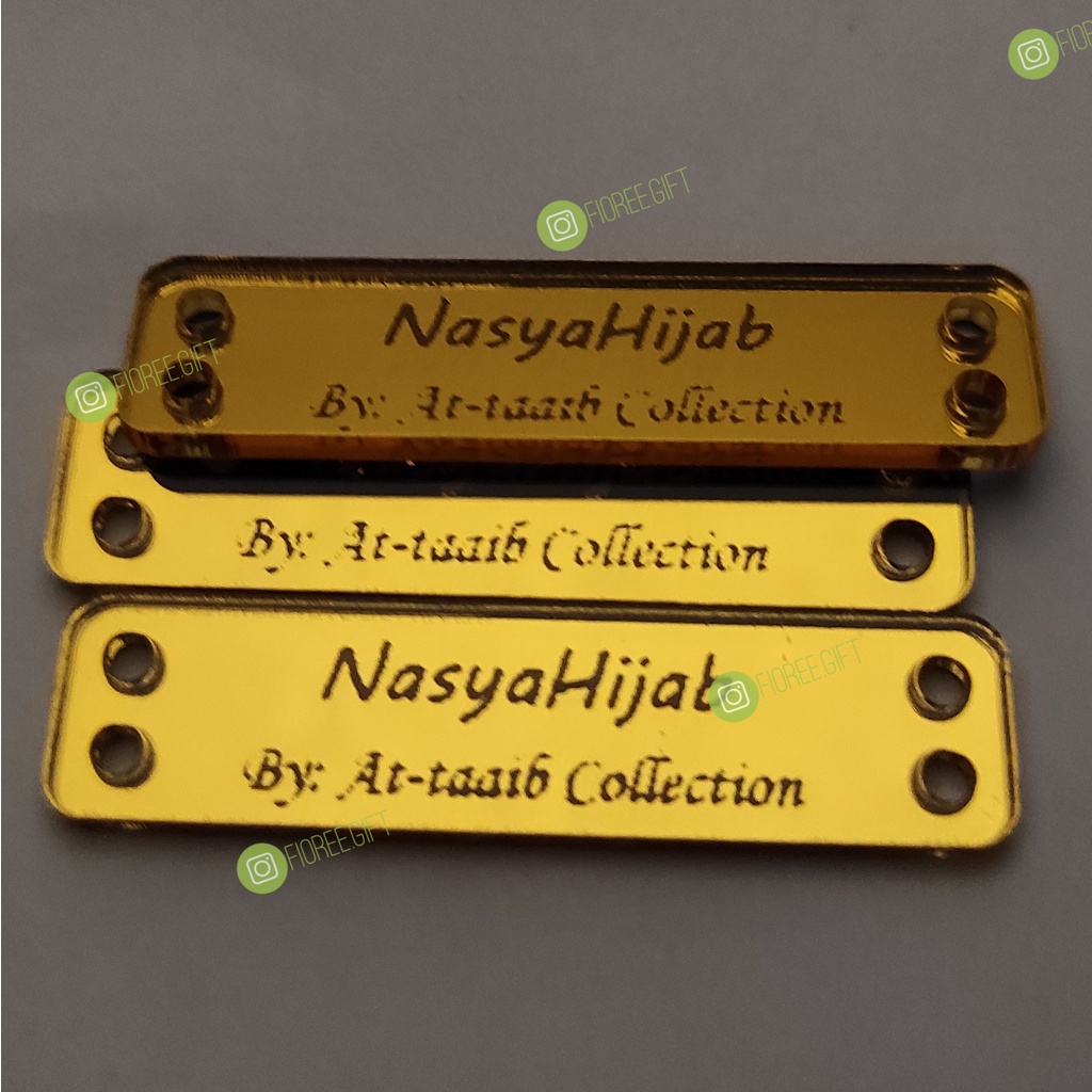 Label Hijab Akrilik EMAS 1x4.5 cm | Label Hijab Branding | Custom Cutting Label | Fioree gift