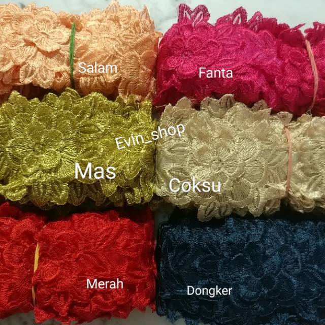 Renda Bordir Bunga Padi/5 yard=4,5 M/1 gulung/48 bunga