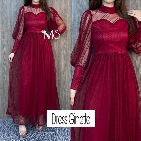 Baju Dress Gamis Brukat Pesta Kondangan Nikahan Seragam Bridesmaid Terbaru Lebaran 2022 Dress Ginett