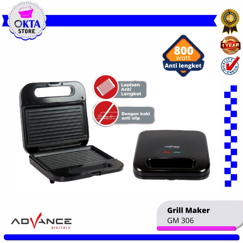 Advance Grill Maker Electric Alat Pemanggang Daging Sosis Bakar Roti Bbq  Listrik Portable GM-306 Lo