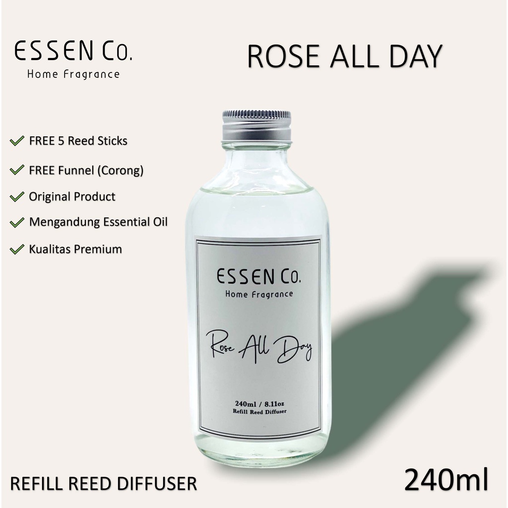 Essen Co Reed Diffuser Aromatherapy Rose All Day Pengharum Pewangi Ruangan Aromaterapi Refill