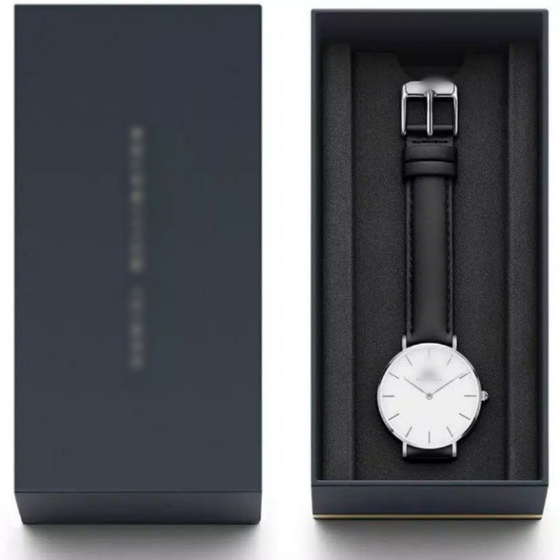 JAM TANGAN PRIA WD KULIT PREMIUM KUALITI FREE BOX DAN PAPERBAGS DIAMETER 4.2CM||JAMTANGAN FASHION PRIA-Hitam silver