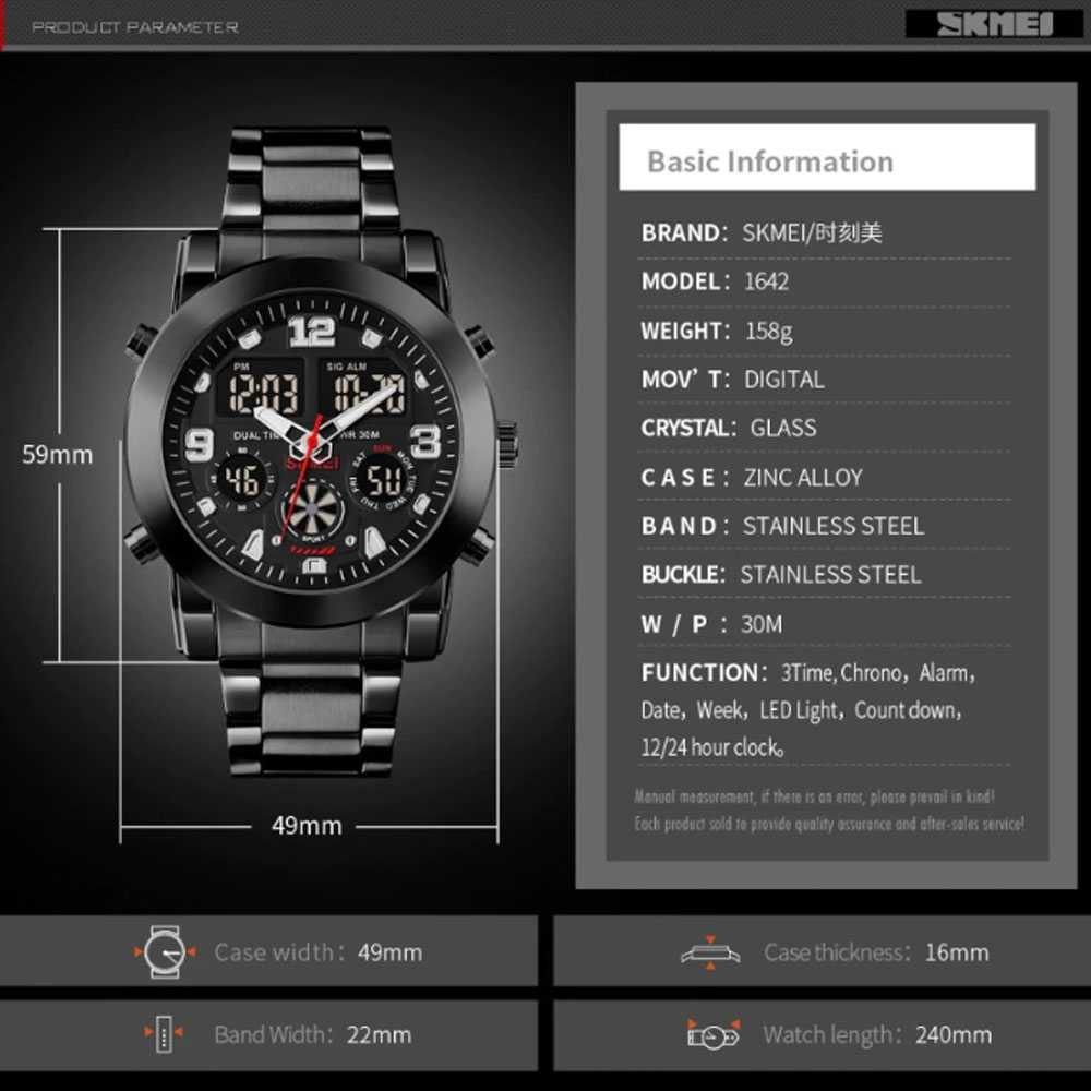 Jam Tangan Pria Dual Time SKMEI Men Stainless Sport LED Original AD1642-4