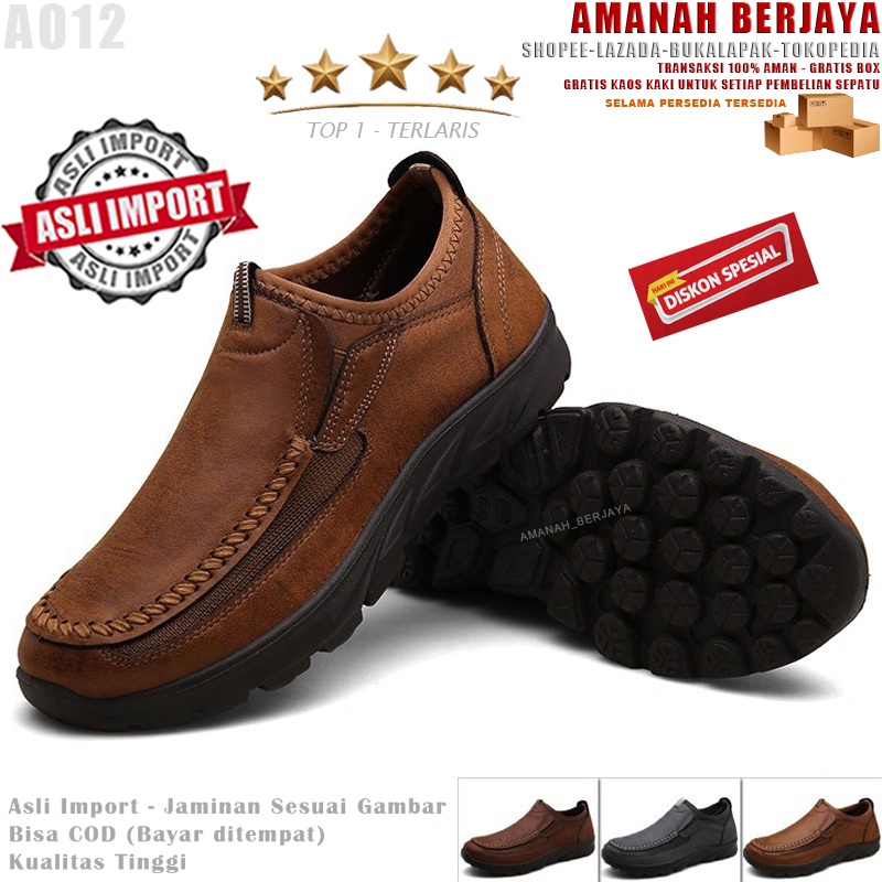 Ready Stok  Best Seller Hot Promo Terbaru A012 Sepatu Kulit Kantor Dinas Santai Kerja Pria Wanita Re