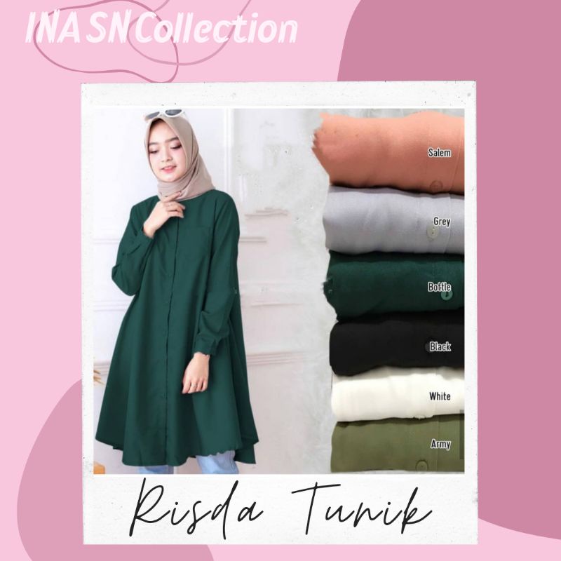 RISDA TUNIK L/XXL/KEKINIAN/TERLARIS JUMBO OVERSIZE BIGSIZE LD 102/110 Salem,abu,hijau botol,hitam,pu