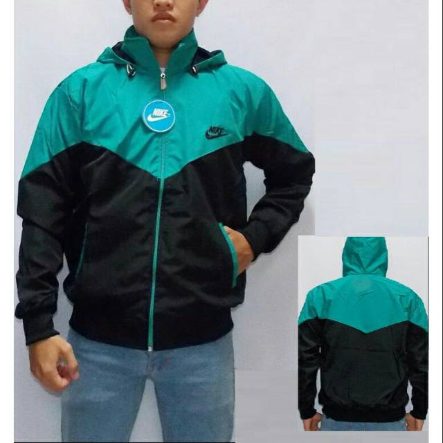Jaket Parasut Nike Hijau Tosca - Hitam