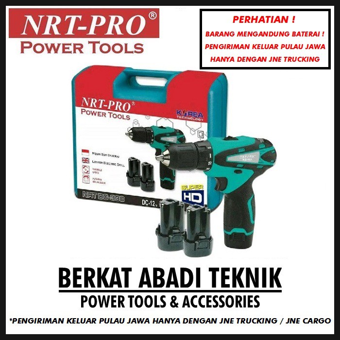 NRT-PRO DC 330 HD Bor Cordless Drill 10mm Baterai Tangan Charger Cas