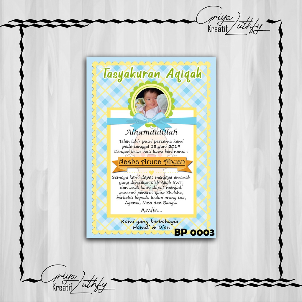 

Kartu Tasyakuran Kelahiran - Aqiqah - Selapanan BP 003
