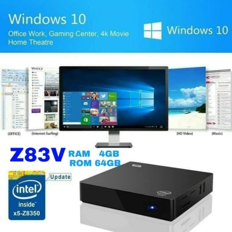 Mini PC Z83V 4/64GB VGA + HDMI Intel X5 Quadcore Z8350 Windows 10 WIFI