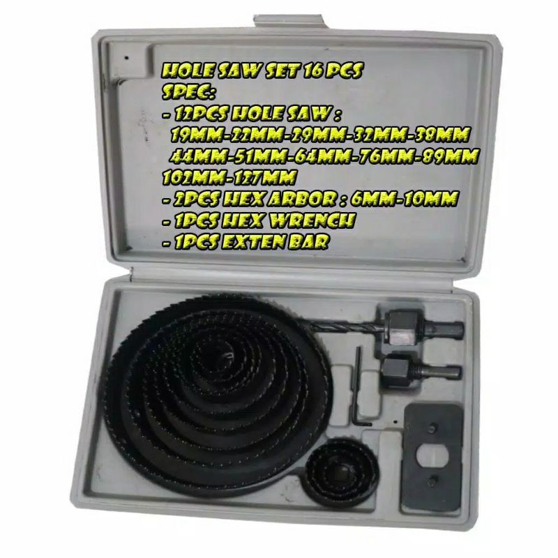 hole saw kit set 16 pcs mata bor kayu / pvc