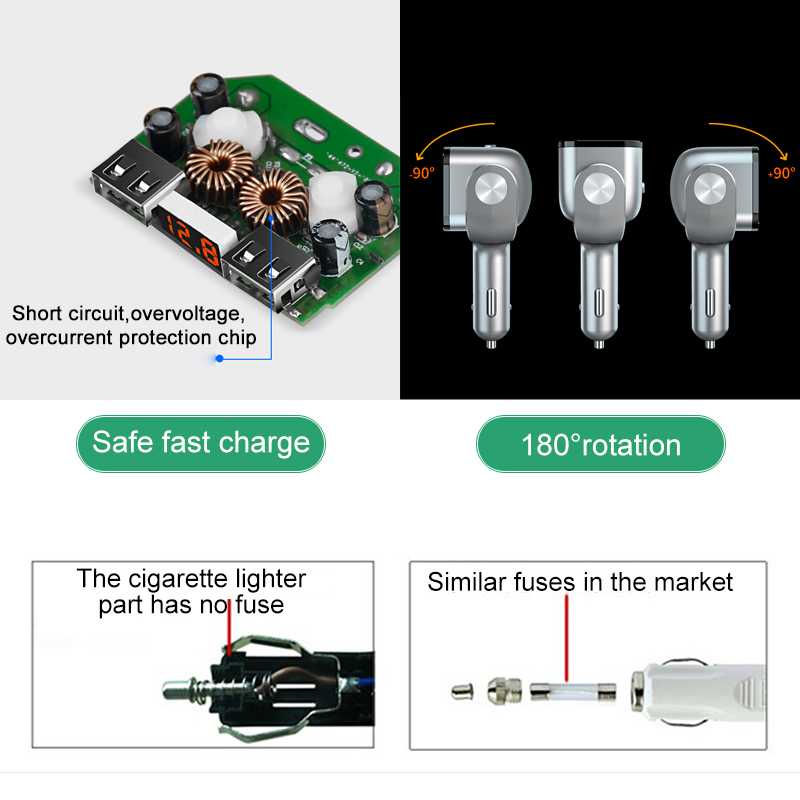 Accnic Car Charger 2 USB Port QC3 + 2 Plug LCD Display Y34Q