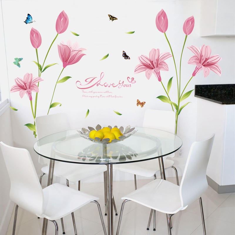 RELIZA WALL STICKER BUNGA LILY PINK FLOWERS SK9122C STIKER DINDING