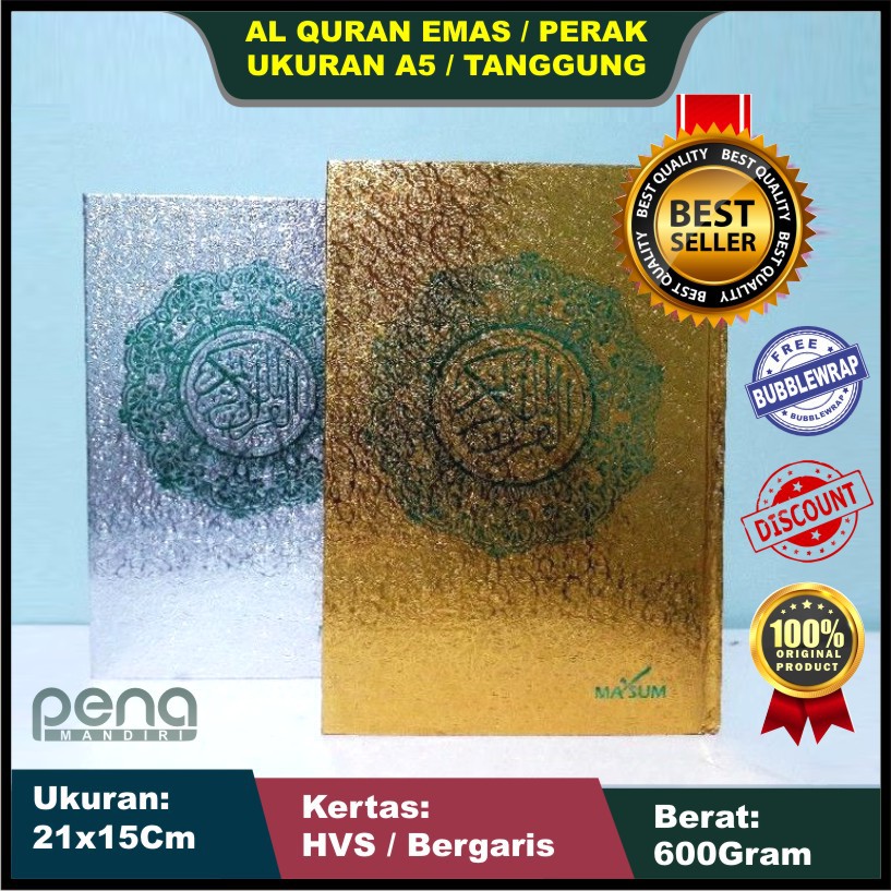 Mushaf Al Quran Cover Emas A5 - Al Quran Sedang - Al Quran Non Terjemahan- 100% Original