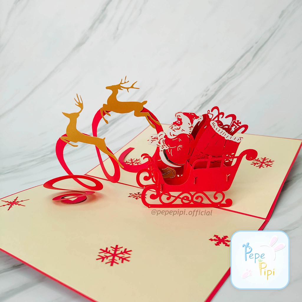 Pop Up Card Natal 3D Kartu Ucapan Christmast Rusa Pohon Unik 4D Greeting Card