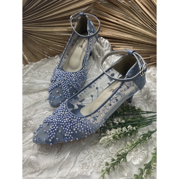 sepatu wanita wedding Rafaizoutfit iceblue Marsha tali 5cm lancip