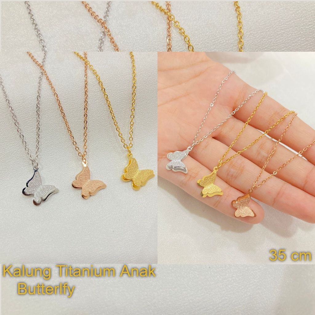 Kalung Anak Titanium Imut Kupu Butterfly Liontin Berlian Korea Rantai Murah