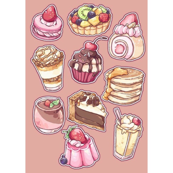 

sticker food watercolor untuk jurnal scrapbook stiker murah