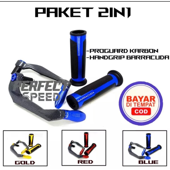 PAKET MURAH 2IN1 PROGUARD KARBON PLUS HANDGRIP BARRACUDA.UNIVERSAL SEMUA JENIS MOTOR