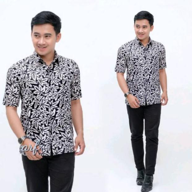 Stok Banyak✰ IJTHU KEMEJA BATIK PRIA MODERN MOTIF DAUN GANJA 37 ❄Best Product
