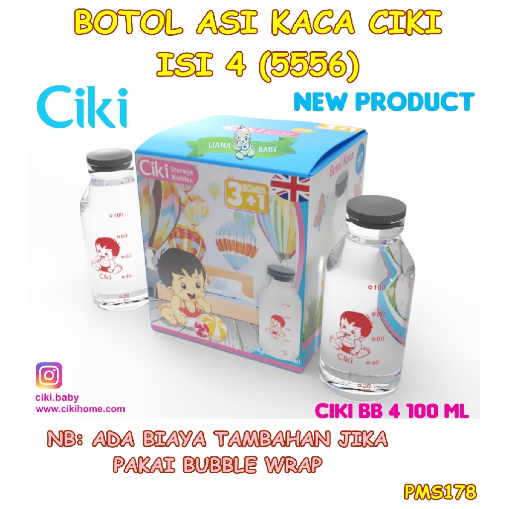 PMS178 BOTOL ASI CIKI BOTOL KACA SABLON 100ML ISI 4 (5556)