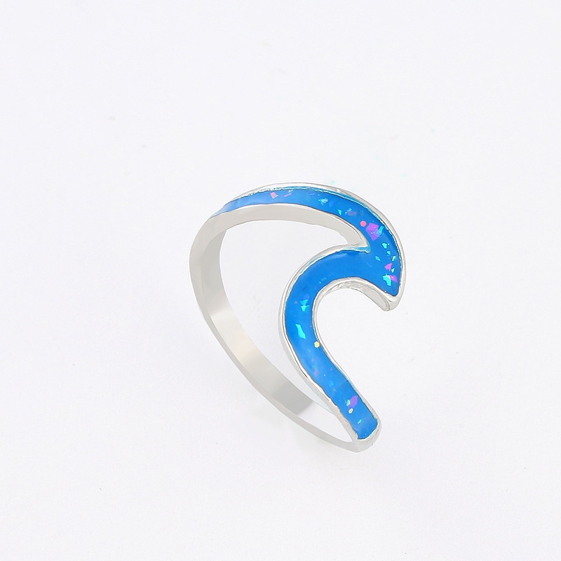 European and American Wave Rings Artificial Opal Simple Geometry Ladies Ring